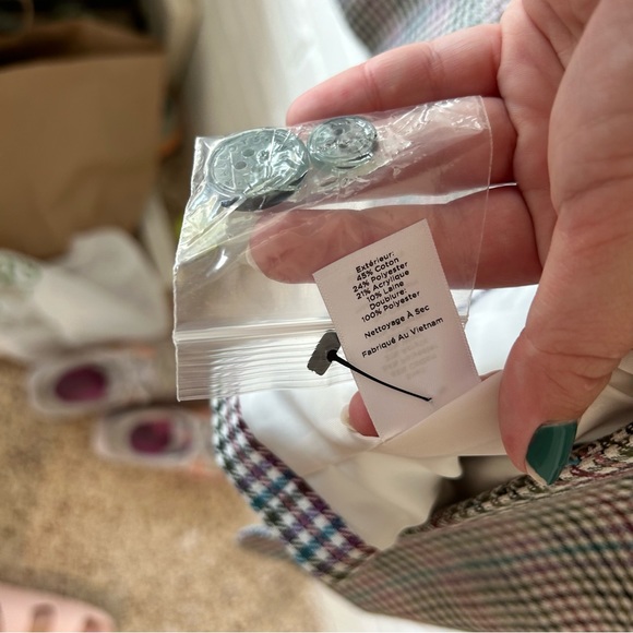 Talbots Long Plaid Blazer multicolored wool blend pink, teal, olive green, ivory - Picture 5 of 7